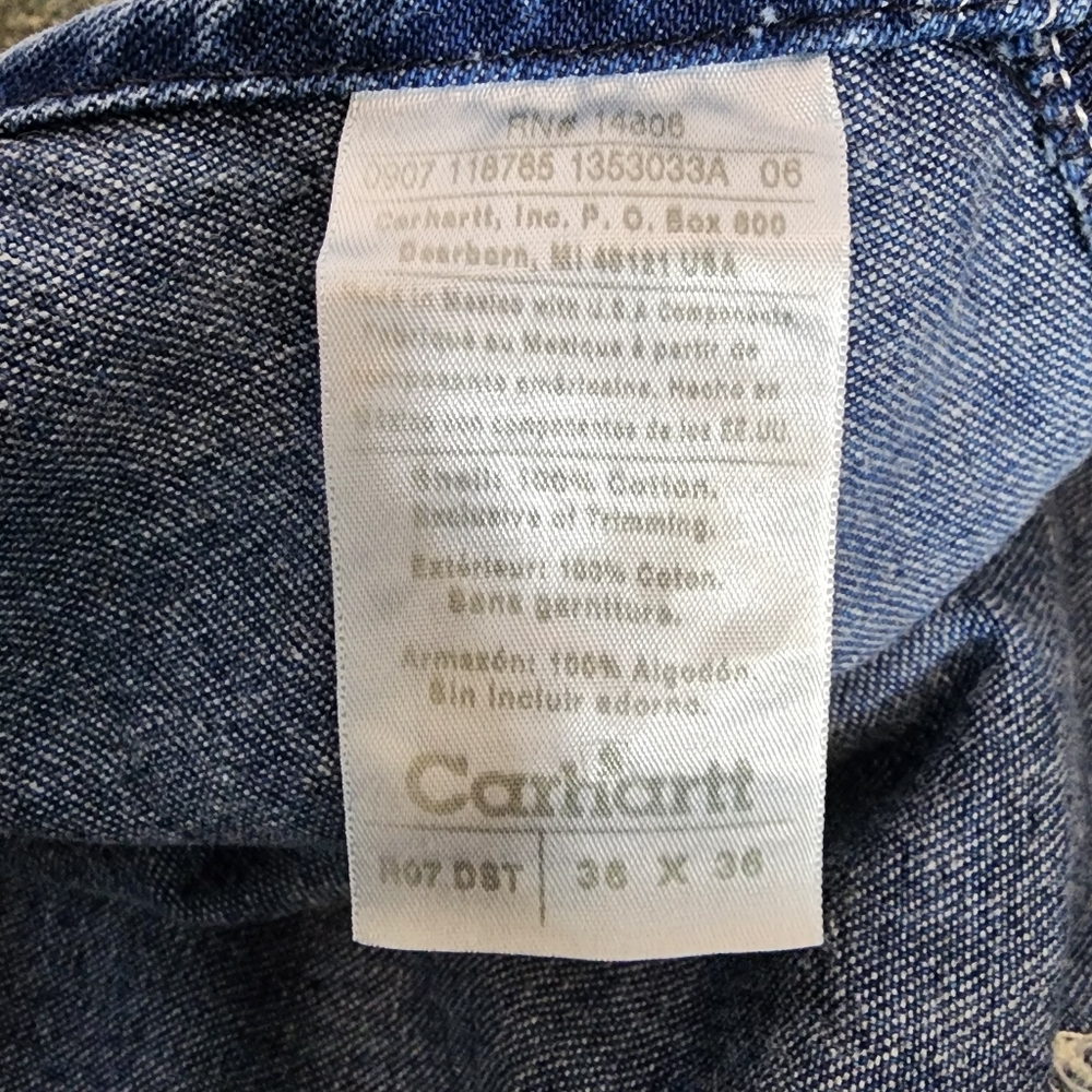 Carhartt Mens Denim 100% Cotton Overalls Blue Size 36 - Picture 9 of 11